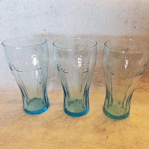 Coca Cola Vtg Blue Glasses, Set of 3
